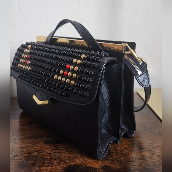 Fendi Black Saffiano Leather Small Studded Monster Demi Jour Shoulder Bag - Picture 13 of 16